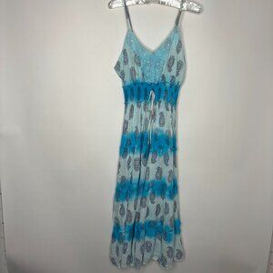 Ashley Taylor Made w/Love White Turquoise Rayon Light Sun Dress Maxi Large NWT